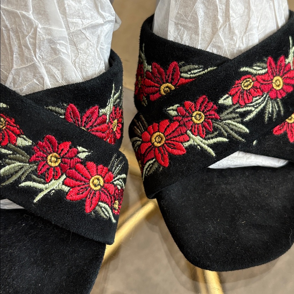 Raye Lace Up Suede Embroidered Baby Heels